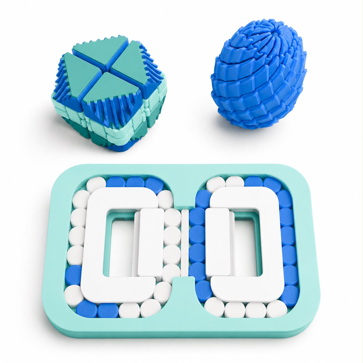 Kit Sensorial 3 em 1 – Cubo, Ovo e Labirinto Antiestresse