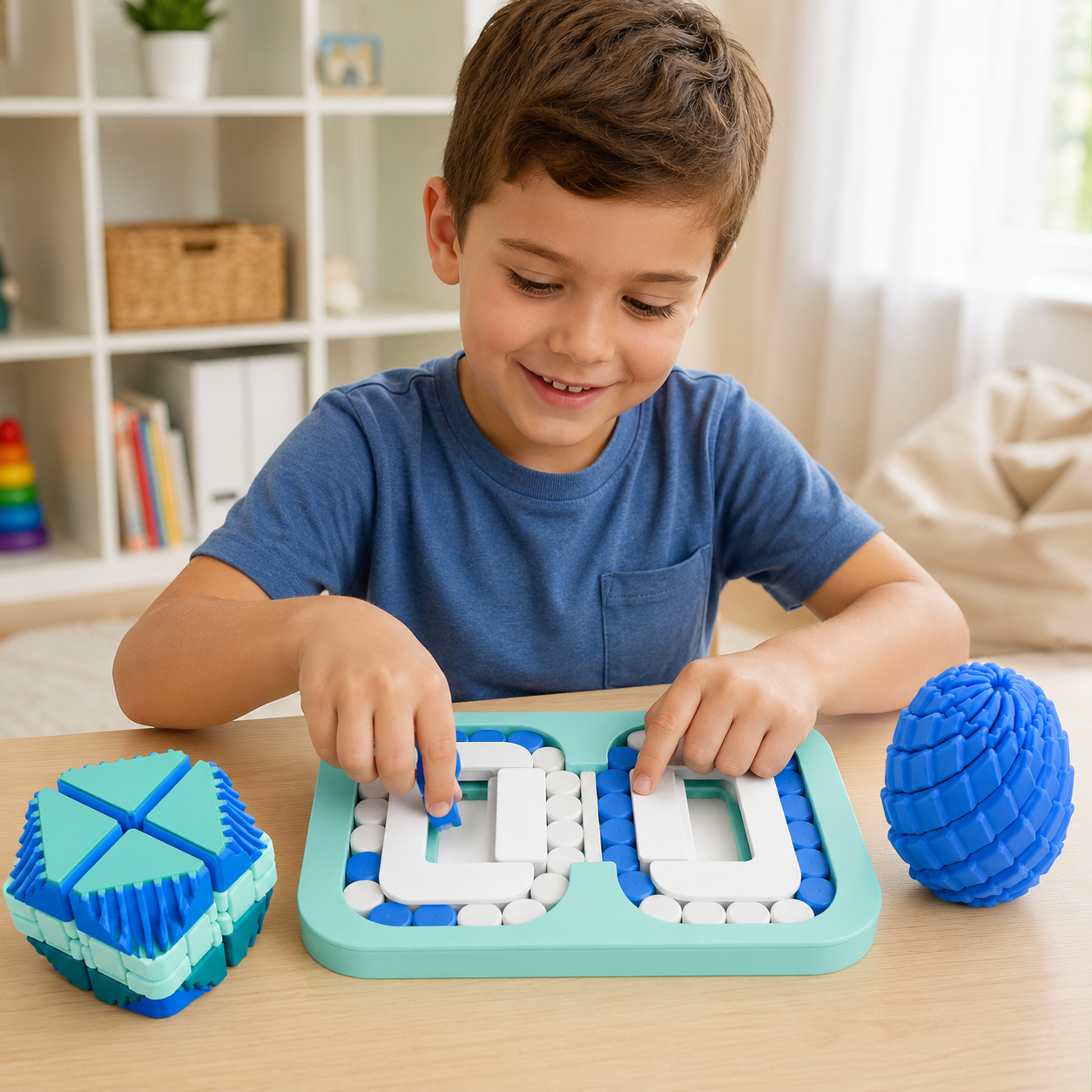 Kit Sensorial 3 em 1 – Cubo, Ovo e Labirinto Antiestresse