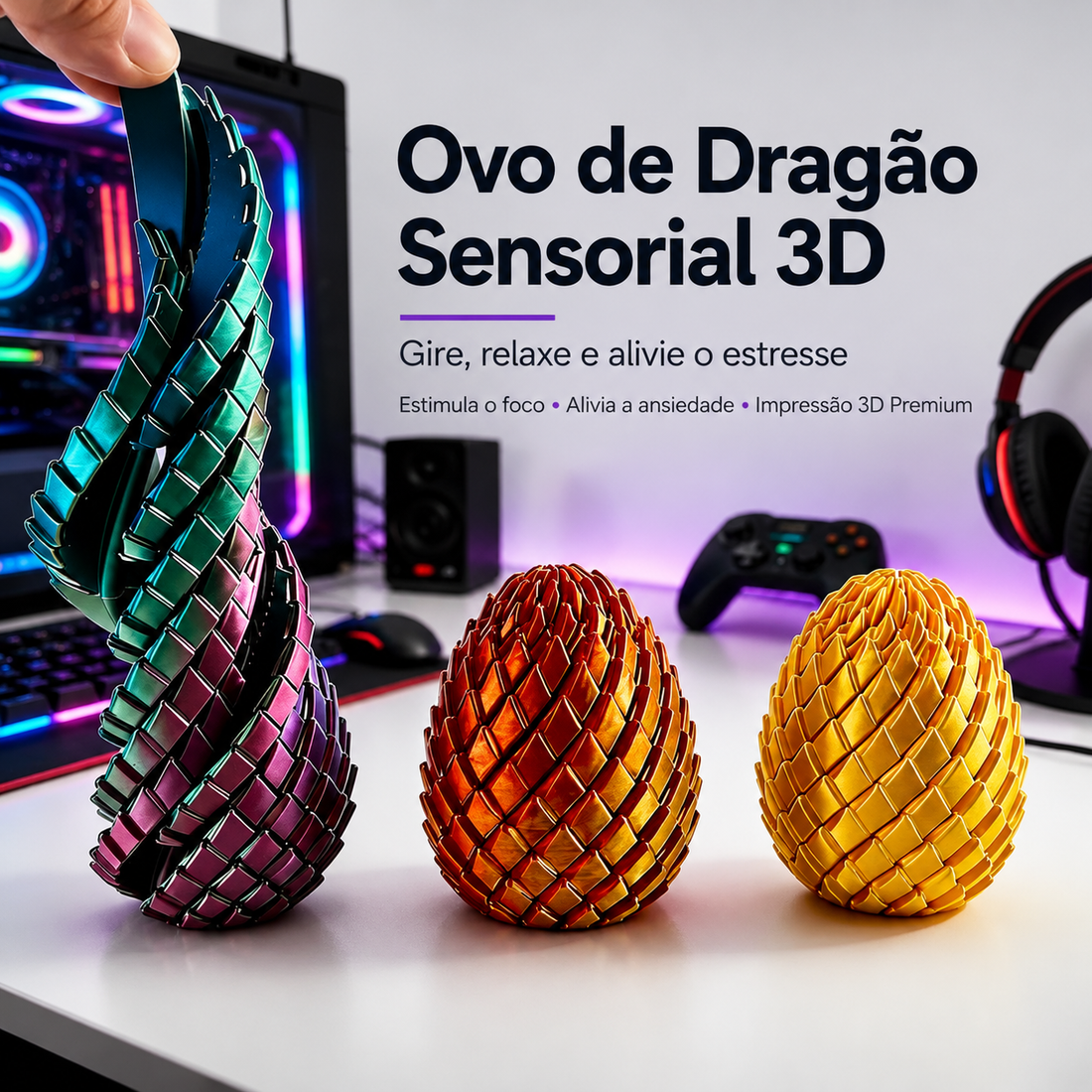 Ovo Sensorial Articulado 3D – Brinquedo Anti-Stress e Coordenação