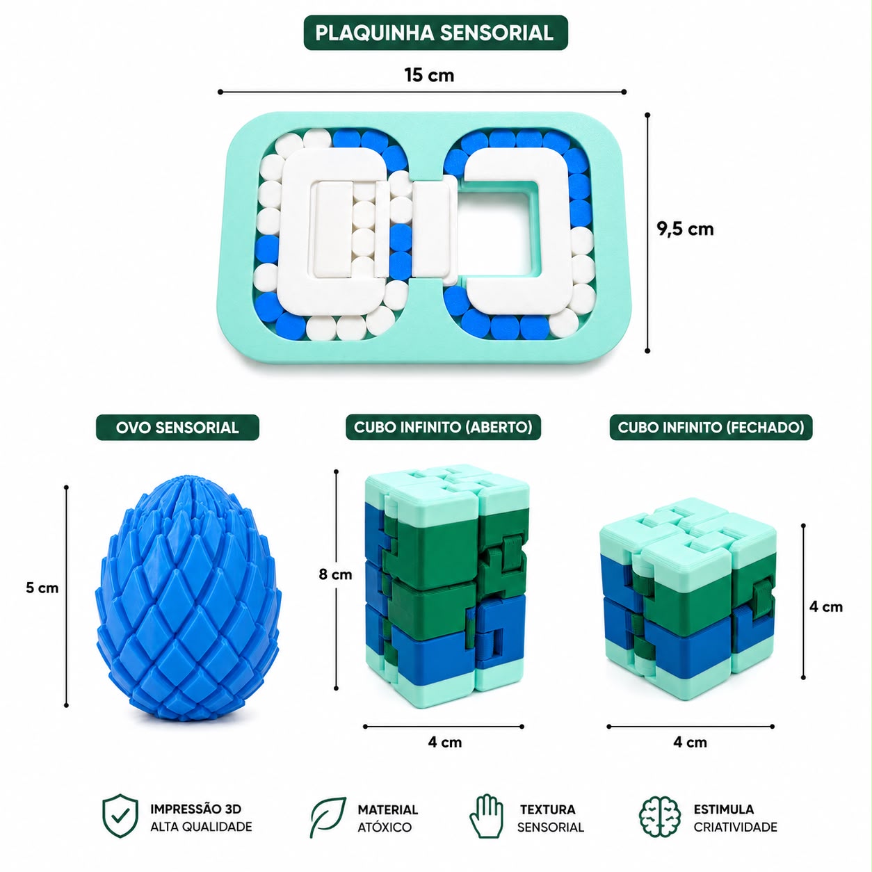 Kit Sensorial 3 em 1 – Cubo, Ovo e Labirinto Antiestresse