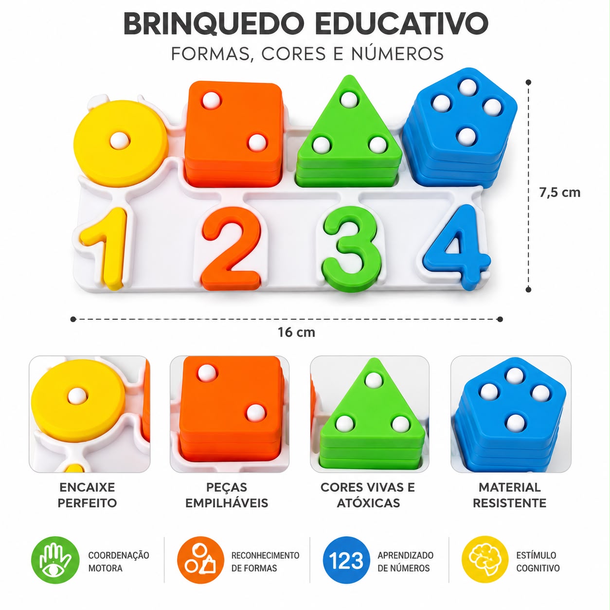 Encaixa & Conta – Brinquedo Educativo de Formas e Números