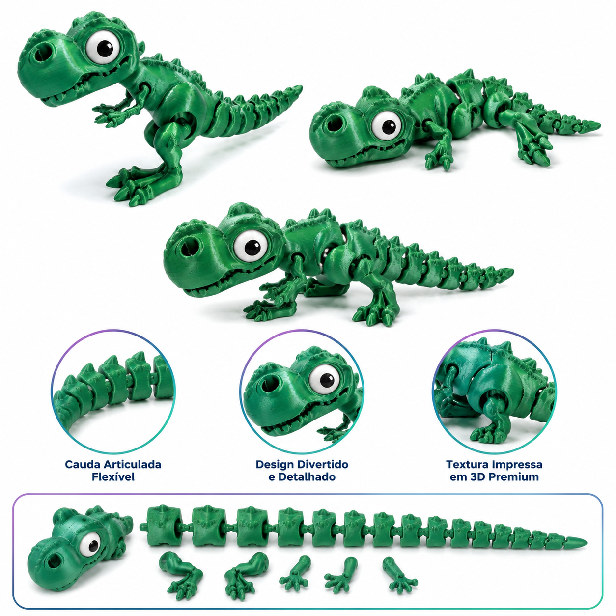 DinoCroc 3D – Dinossauro Sensorial Articulado Flexível