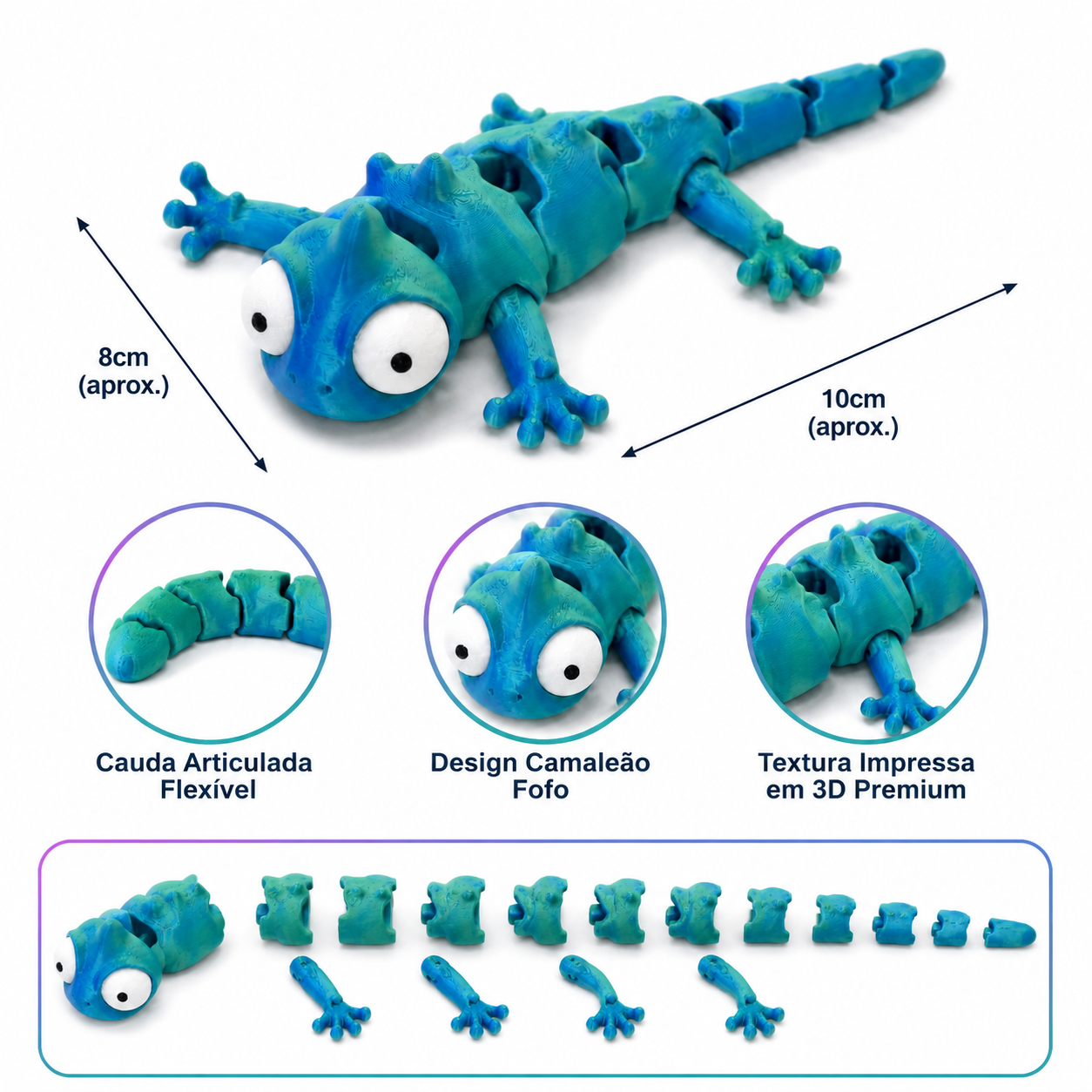 Camaleão Sensorial Articulado 3D – Brinquedo Flexível Educativo
