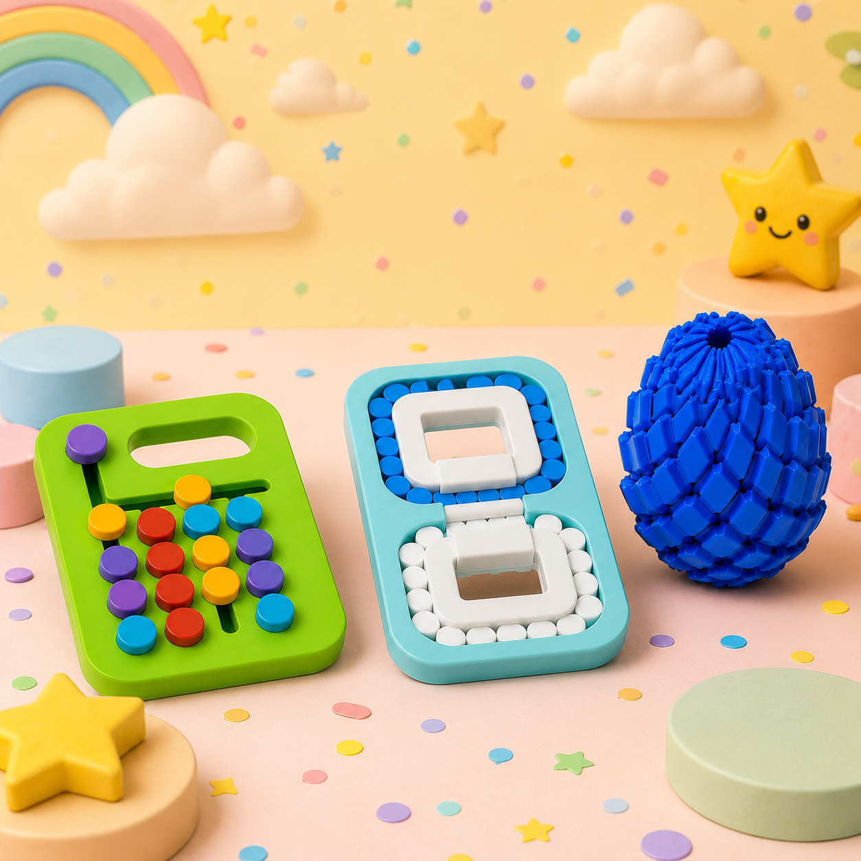 Kit Sensorial 3D Educativo – Plaquinhas de Coordenação e Ovo Tátil (Desenvolvimento Infantil)