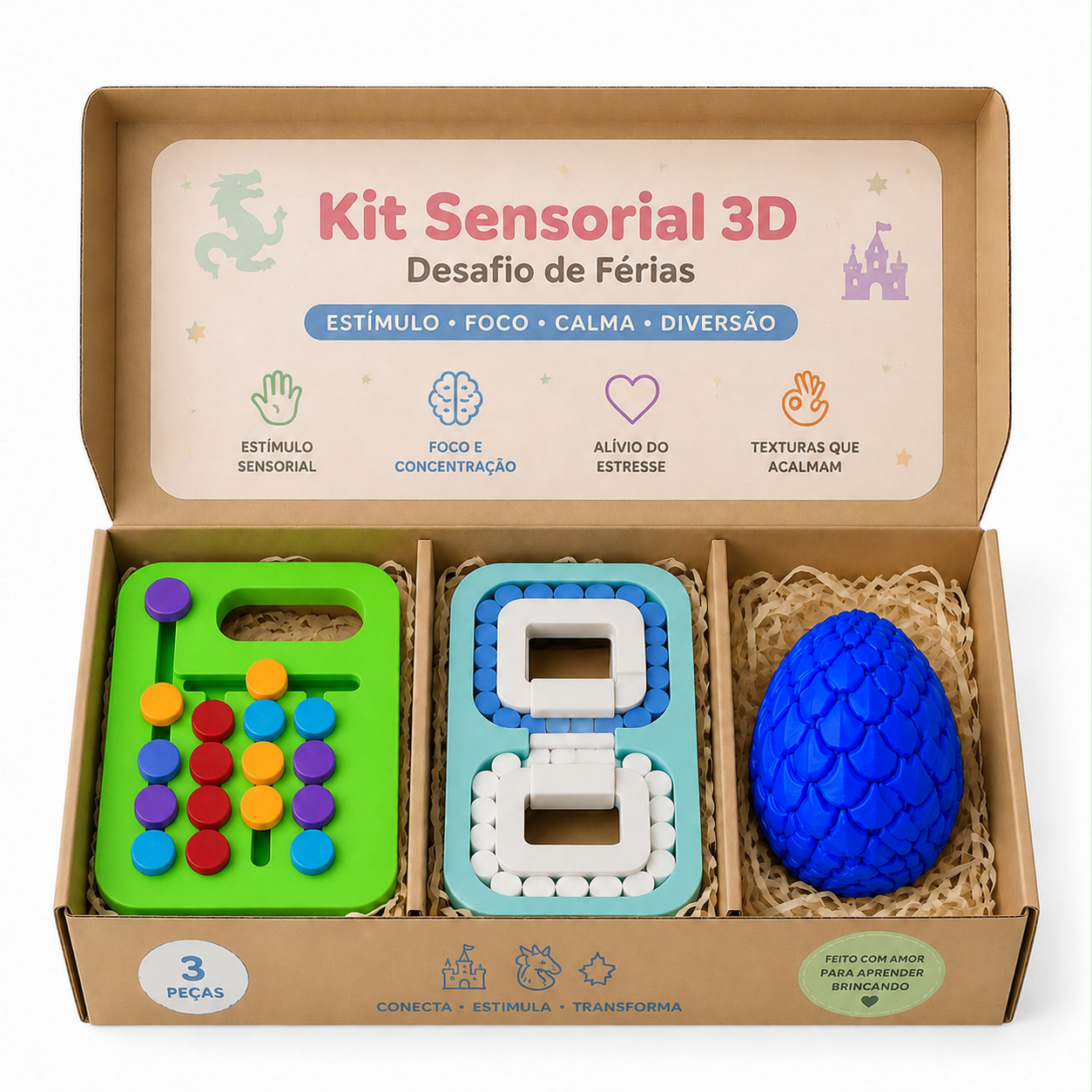 Kit Sensorial 3D Educativo – Plaquinhas de Coordenação e Ovo Tátil (Desenvolvimento Infantil)